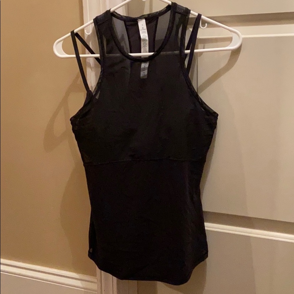 Lululemon black sheer tank w/ built in bra